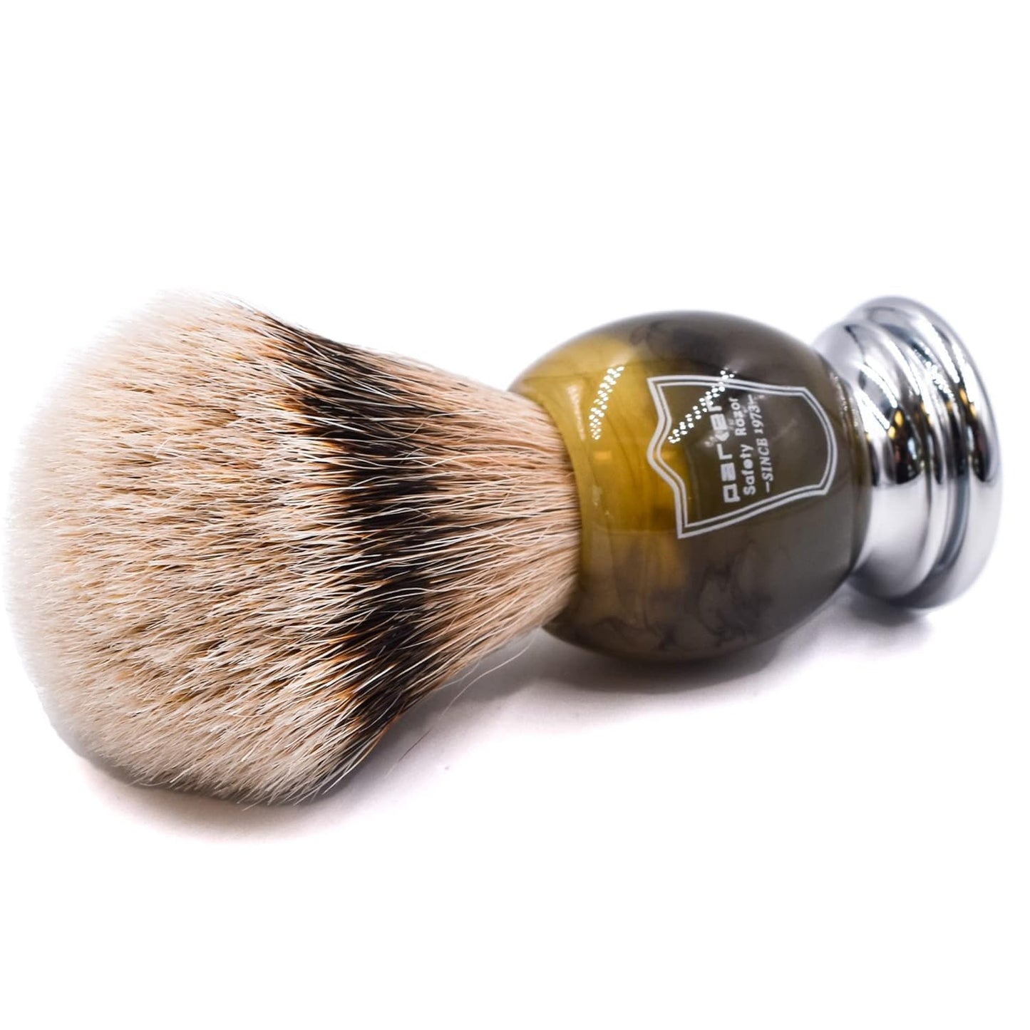 Parker Safety Razor 100% Silvertip Badger Bristle Faux Horn Handle Shaving Brush - Brush Stand Included