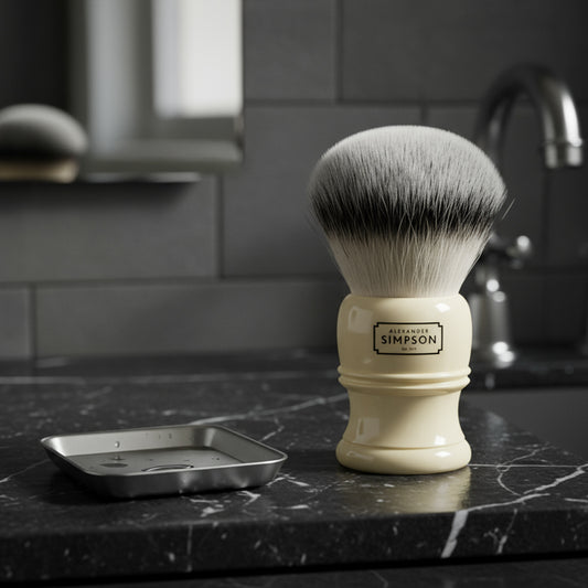 Simpsons Trafalgar T3 Synthetic Shaving Brush with Cream Handle - Suitable for Senstive Skin - Large, Easy Grip Handle